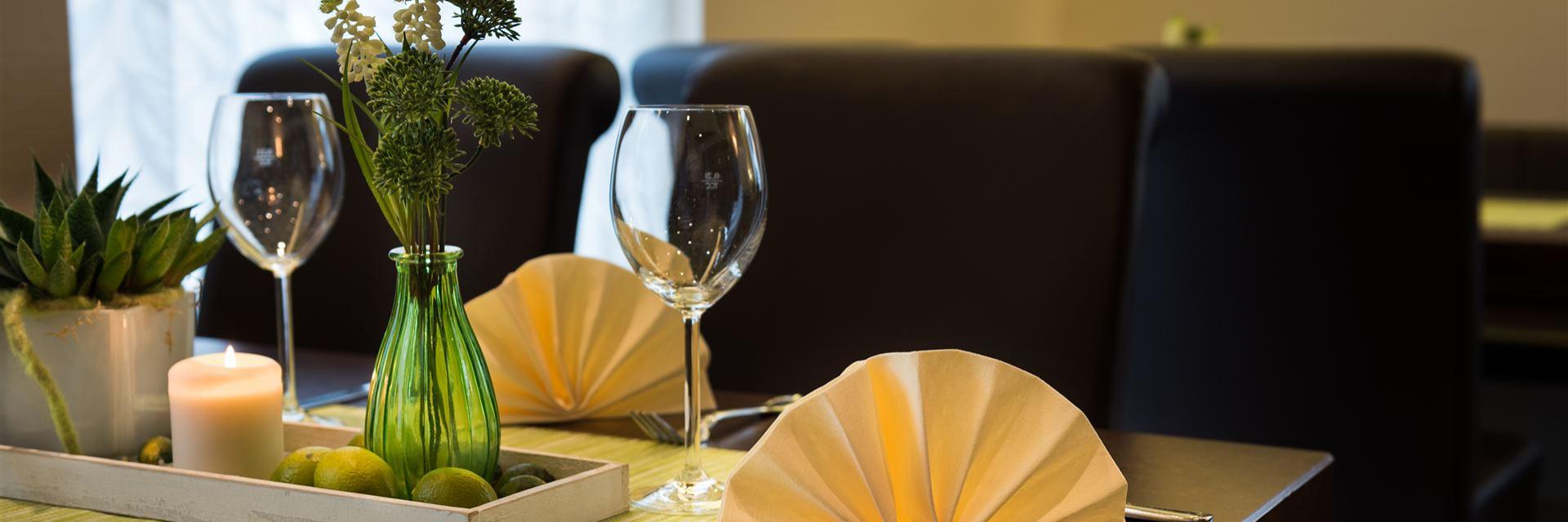Close-up of a set table in the restaurant.