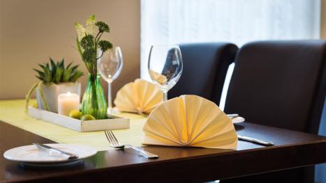 View of a beautifully set table in the restaurant.